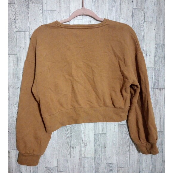 Zara Cropped Sweatshirt Pullover Crewneck Elastic Hem Camel Tan/Brown Size Small - Picture 2 of 3